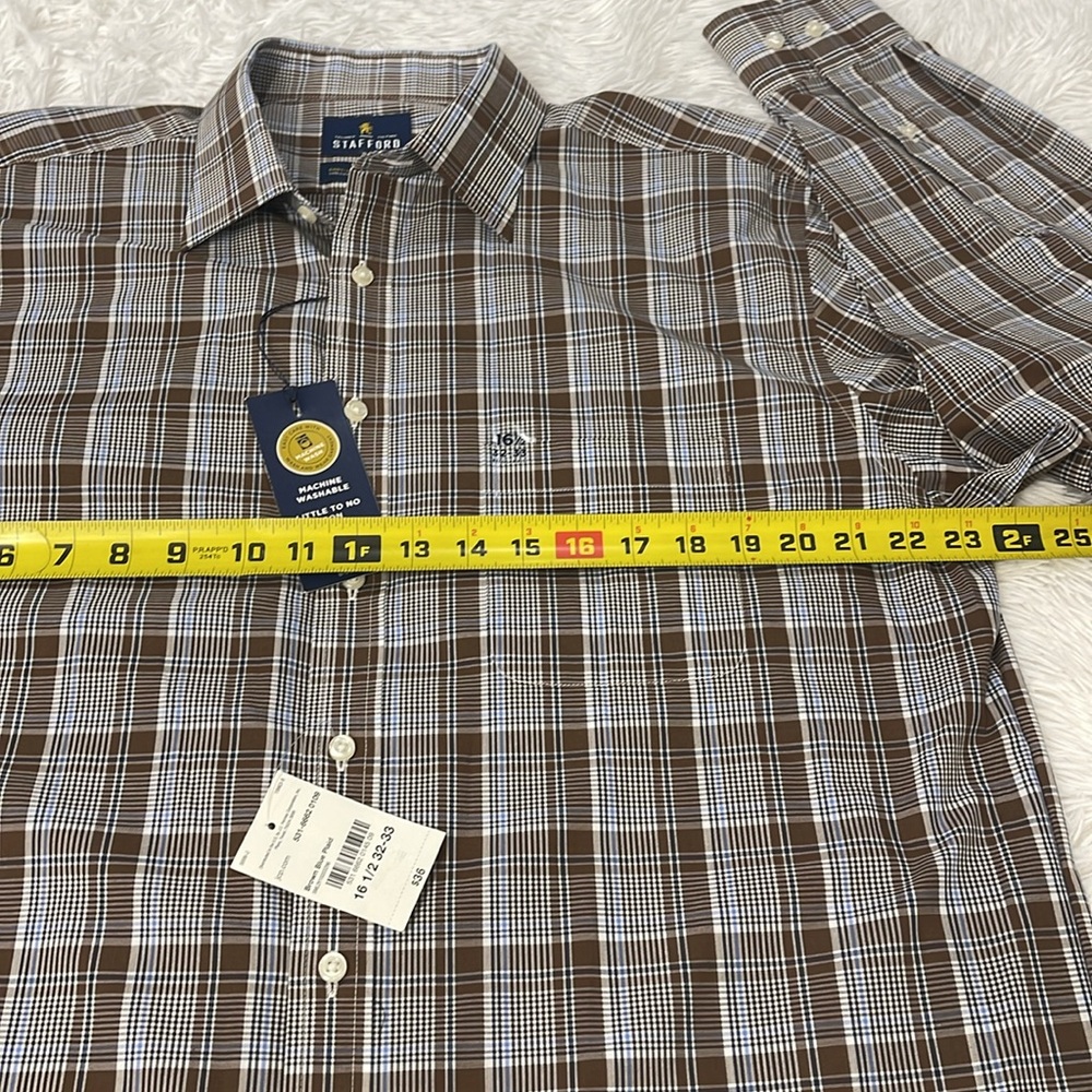 Stafford Brown Casual Button Down Shirt MENS SIZE 16.5 - Picture 4 of 8